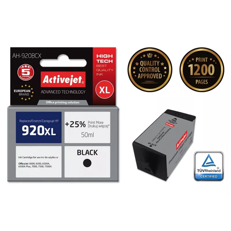 Tinteiro Activejet AH-920BCX (substituto para HP 920XL CD975AE; Premium; 50 ml; preto)