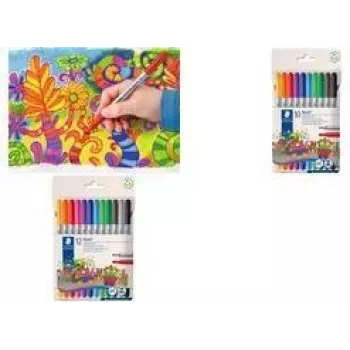 Marcador Staedtler 320 C12 fino/médio preto azul castanho verde cinzento azul-claro cinzento-claro laranja rosa vermelho violeta amarelo