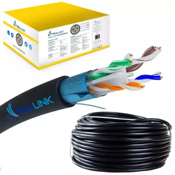 Cabo de rede Extralink par entrançado CAT6 FTP (F/UTP) V2 exterior 305 m preto