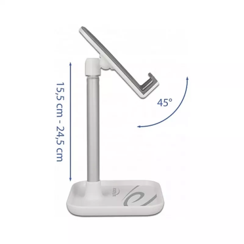 Suporte telescópico DeLOCK para smartphone e tablet com prateleira, prateado/branco