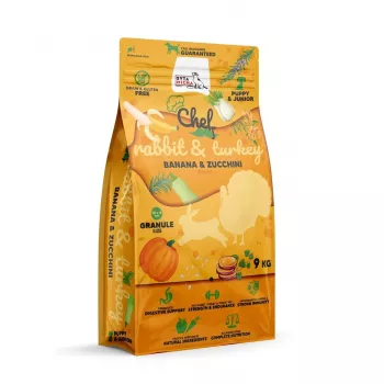 SYTA MICHA Chef Puppy Coelho, Peru, Banana e Courgette - Alimento seco para cães - 9 kg