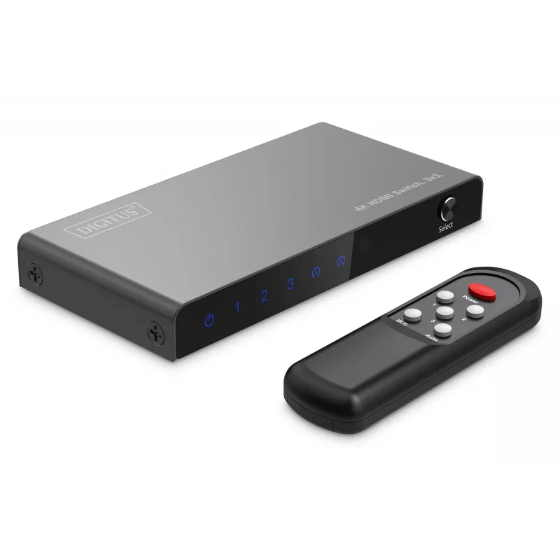 Comutador HDMI 4K Digitus 3x1 metal preto 18 Gbit/s
