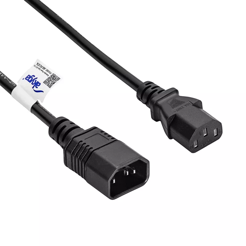 Cabo de extensão de alimentação Akyga AK-PC-07A IEC C14 para IEC C13, 3x 0,75 mm², 3 m, preto