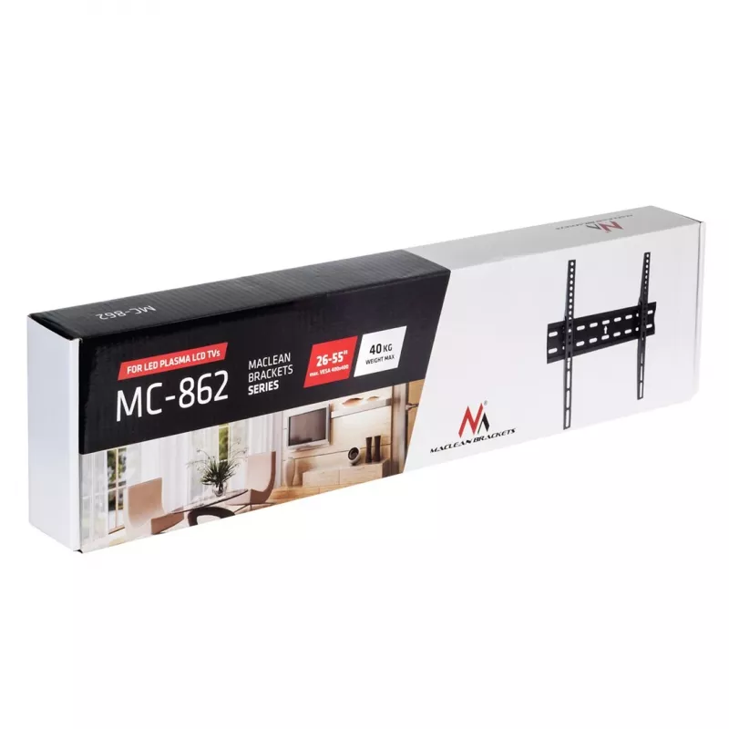 Suporte de TV MACLEAN BRACKETS MC-862 Original Extra Estável Ajustável Montagem Simples 26-55 40kg Universal Preto max Vesa 400x400