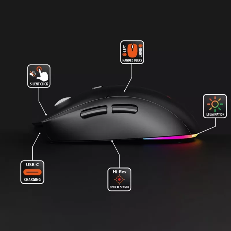 Rato sem fios MEDIA-TECH MT1124 BT/RF Silent & Recharge — ambidestro, 3200 DPI, Bluetooth + 2,4 GHz USB, 6 botões, recarregável