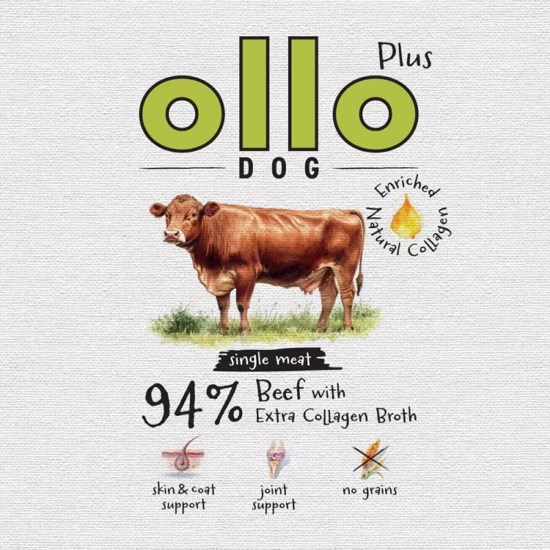 Ollo Plus Colagénio Vaca 400g Lata de comida húmida para cães