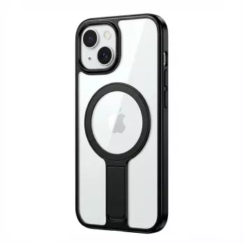 Capa protetora GUAN para Apple iPhone 16 com vidro temperado 10H e suporte integrado, transparente/preto