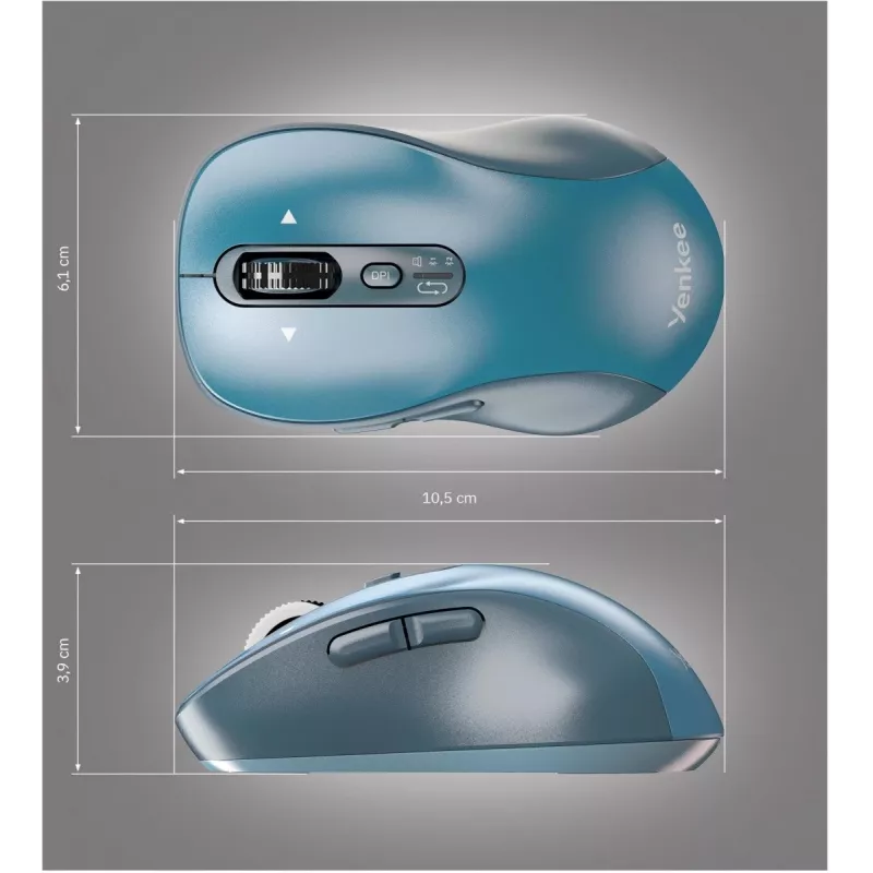 Rato sem fios YENKEE YMS2010BE dual-mode ergonómico, recetor USB 2,4 GHz + Bluetooth 5.1, DPI de 4 níveis 1000–3200, 6 botões