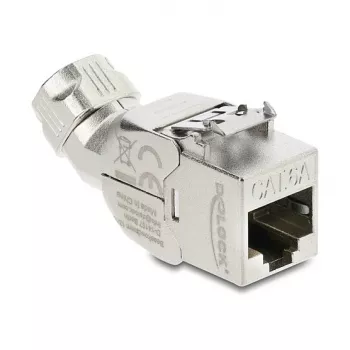 Módulo Keystone DELOCK conector fêmea RJ45 para LSA Cat.6A sem ferramentas 45° angular blindado com encaixe metálico