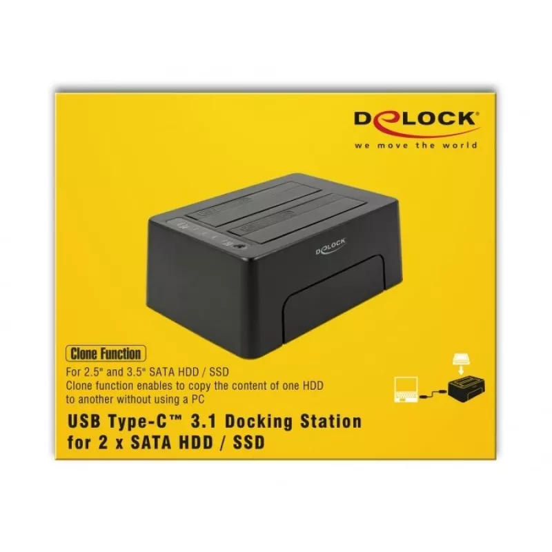 DeLOCK - Docking station para HDD compartimentos: 2 - SATA 6Gb/s - 6 Gbit/s - USB 3.1 (Gen 2) - preto (63957)