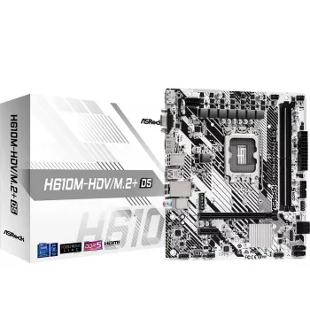 Placa-mãe ASRock H610M-HDV/M.2+ D5 — Intel H610, LGA 1700, microATX, 2× DDR5 DIMM, M.2, HDMI 2.1, DP 1.4