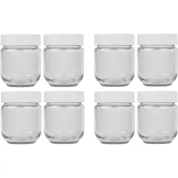 Conjunto de frascos de substituição para iogurteira JG 8, vidro transparente/branco, 8 peças