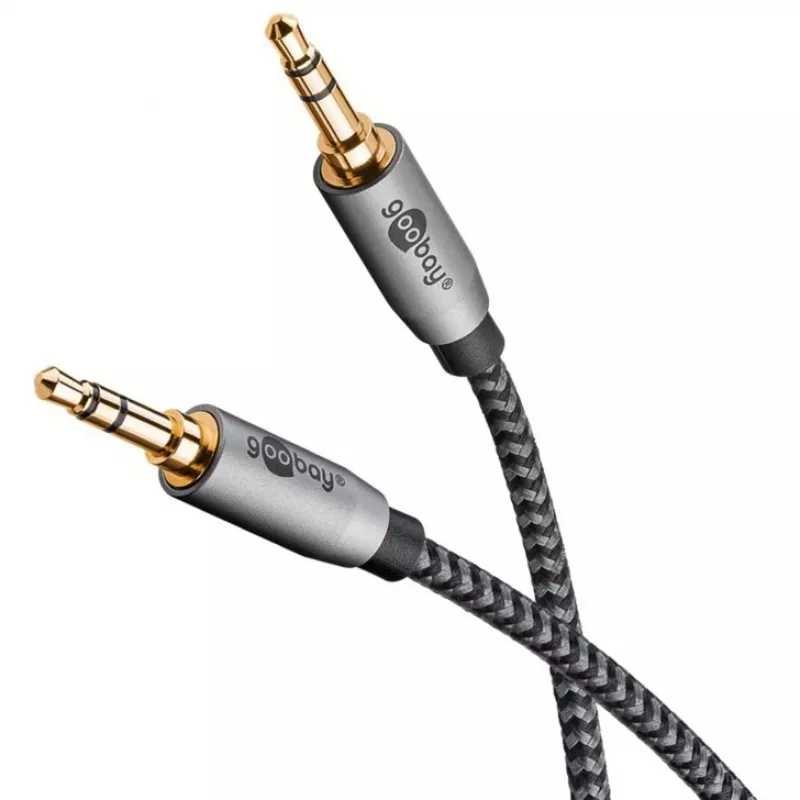 Cabo de ligação áudio Plus AUX 3,5 mm estéreo (preto/prateado, 2 metros)