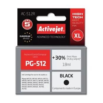 Tinteiro Activejet AC-512R (substituto para Canon PG-512; Premium; 18 ml; preto)