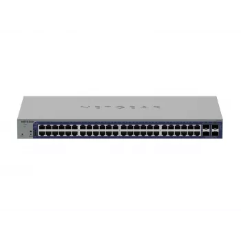 Switch Ethernet Gigabit gerido Netgear GS752TX, 48x RJ-45 10/100/1000, suporte 10G, rack 1U, cinzento