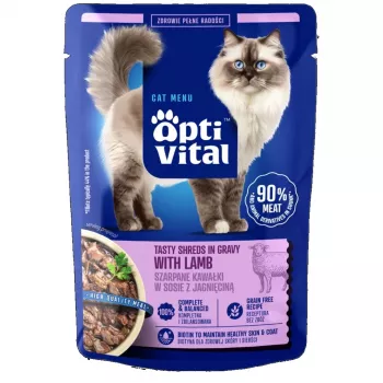 OPTIVITAL Tiras saborosas em molho com borrego - Alimento húmido para gatos - 85g