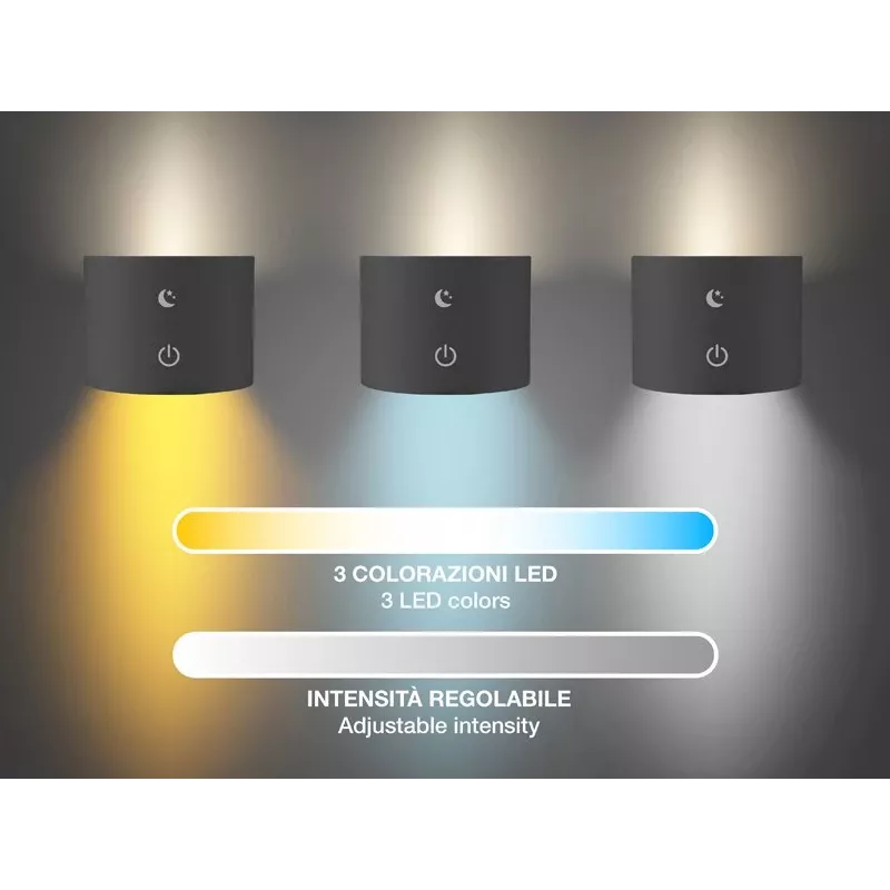 Beper P201UTP304 candeeiro LED recarregável com base magnética, mola e suporte de parede, 2,3 W, regulável, preto