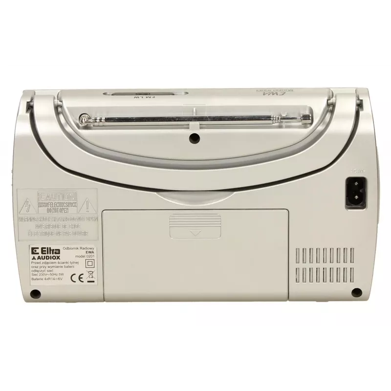 Rádio portátil Eltra EWA prateado — recetor AM/FM, alimentado por pilhas