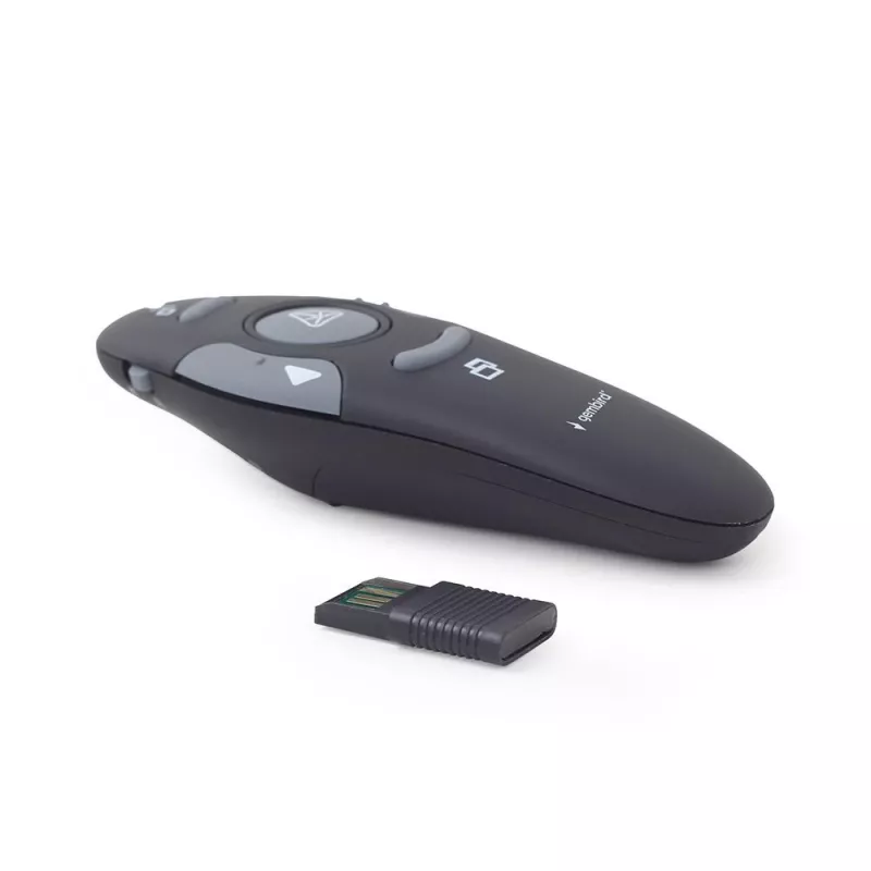 Apresentador sem fios IR GEMBIRD WP-L-11, 4 botões, recetor USB RF 2,4 GHz, preto, pilha AAA