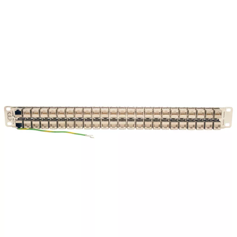 Tripp N254-048-SH-6A 48 portas 1 U montagem em rack patch panel Cat6a STP blindado pass-through - RJ45 Ethernet - TAA - 10 Gigabit Ethernet - RJ-45 - Cat6a - prateado - branco - instalação em rack