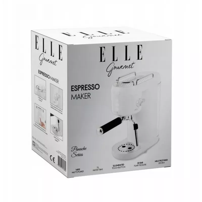 Máquina de café Elle EKCMP801WHEU branca – máquina de café doméstica compacta com aspeto de filtro/expresso