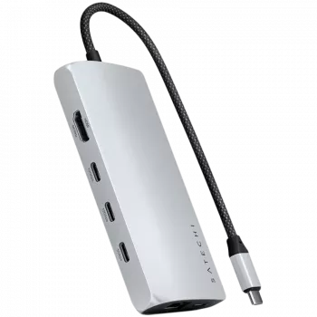 Dock para portátil / replicador de portas Satechi ST-P8KES — com fios, USB 3.2 Gen 1 Type-C, Gigabit Ethernet, cartão SD, prateado