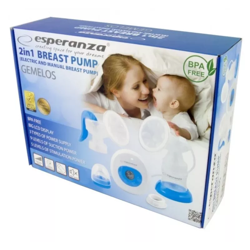 Bomba tira-leite ESPERANZA ECM003B eletrónica 150 ml, ecrã integrado, azul/branco, 100–240 V AC