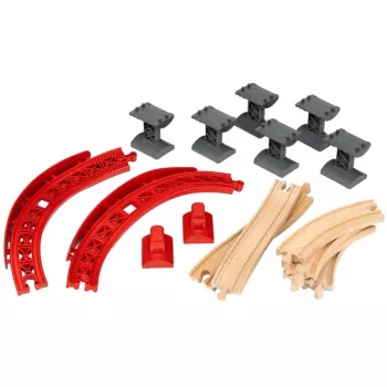 World conjunto de carris montanha e vale, comboio madeira/vermelho, 16 peças