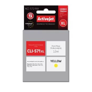 Tinteiro Activejet ACC-571YNX (substituto para Canon CLI-571XLY; Supreme; 12 ml; amarelo)