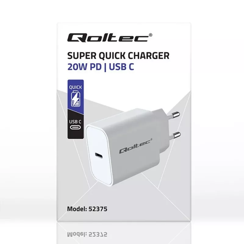 Carregador QOLTEC Super Quick PD 20W USB-C (5V/12V) – carregador rápido portátil