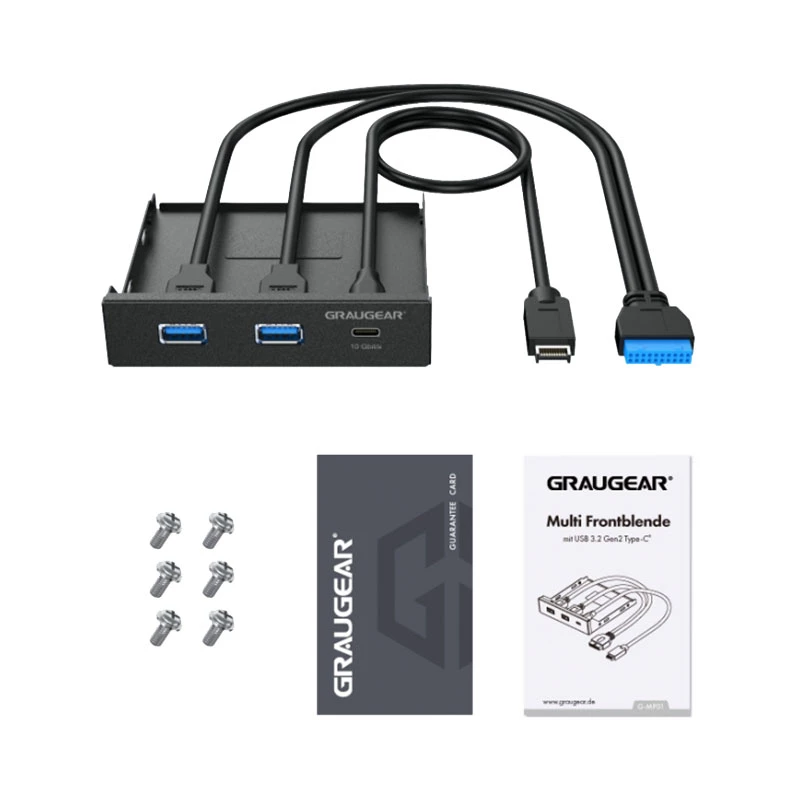 Graugear G-MP01 painel frontal múltiplo com hub USB de 3 portas, 1x USB-C 3.2 Gen2 + 2x USB-A 3.0, preto