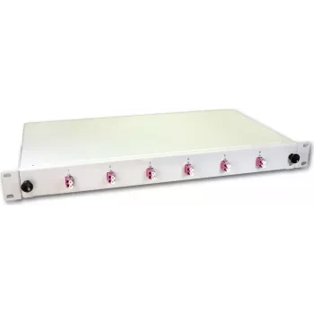 Caixa de fusão de fibra ótica Lightwin, 12 fibras, 6x DLC multimodo, 50/125 µm OM4 caixas de fusão com pigtail (SPBOX 12G50 OM4 DLC)