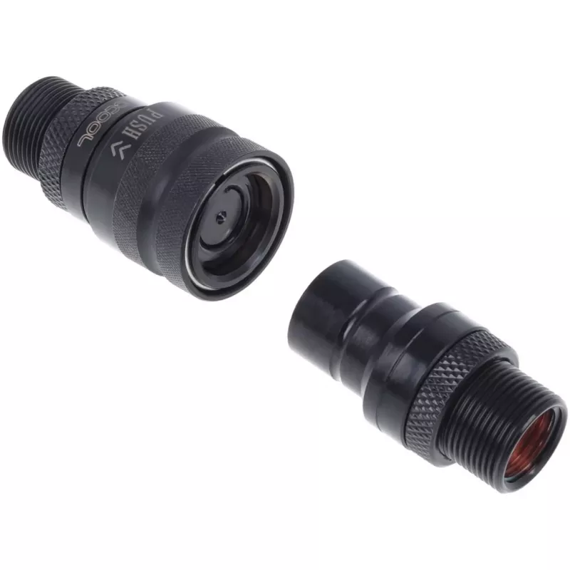 Conjunto de acoplamentos de engate rápido Eiszapfen com bucim duplo G1/4 fêmea - Deep Black (preto (mate), para tubos flexíveis (PVC, silicone, nitrilo