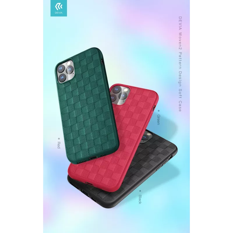 Capa macia Devia Woven2 para iPhone 11 Pro Max – superfície têxtil padronizada vermelha