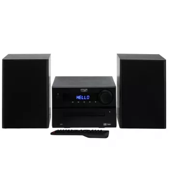 Mini sistema de alta fidelidade estéreo Adler AD 1917 — Bluetooth V5.3, CD/USB/MP3, 2×25 W RMS, sintonizador FM, equalizador de 4 bandas, AUX, preto