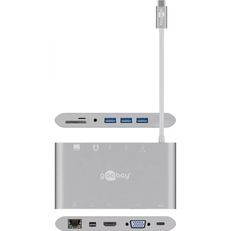 Adaptador multiportas Goobay USB-C™ - All in 1 - alumínio - prateado (62113)