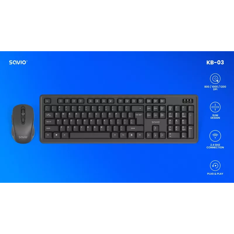 Teclado e rato Savio KB-03 incluídos Home/Office USB QWERTY US inglês preto