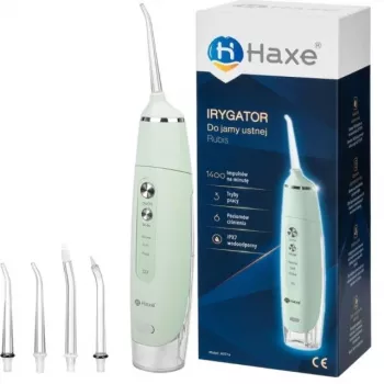 Irrigador oral sem fios Haxe RUBIS HX 716 – pressão de água 30–90 psi, 3 níveis de potência, depósito de 0,165 l, 4 acessórios, verde