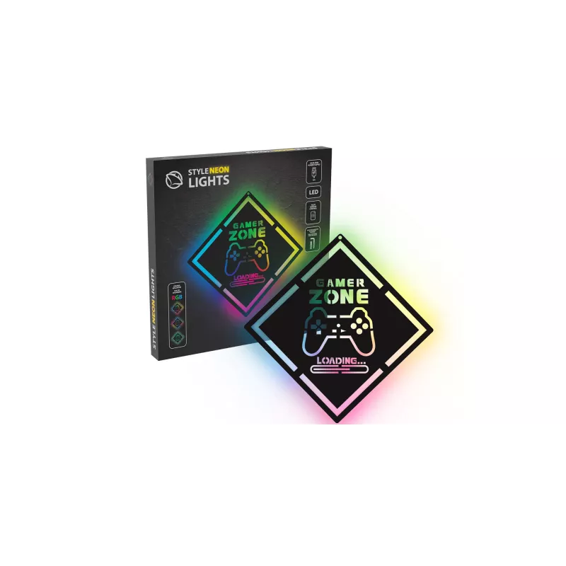 Placa LED Neon MANTA MASNL132RGB Style Neon Lights GAMER ZONE, decoração de parede com iluminação RGB