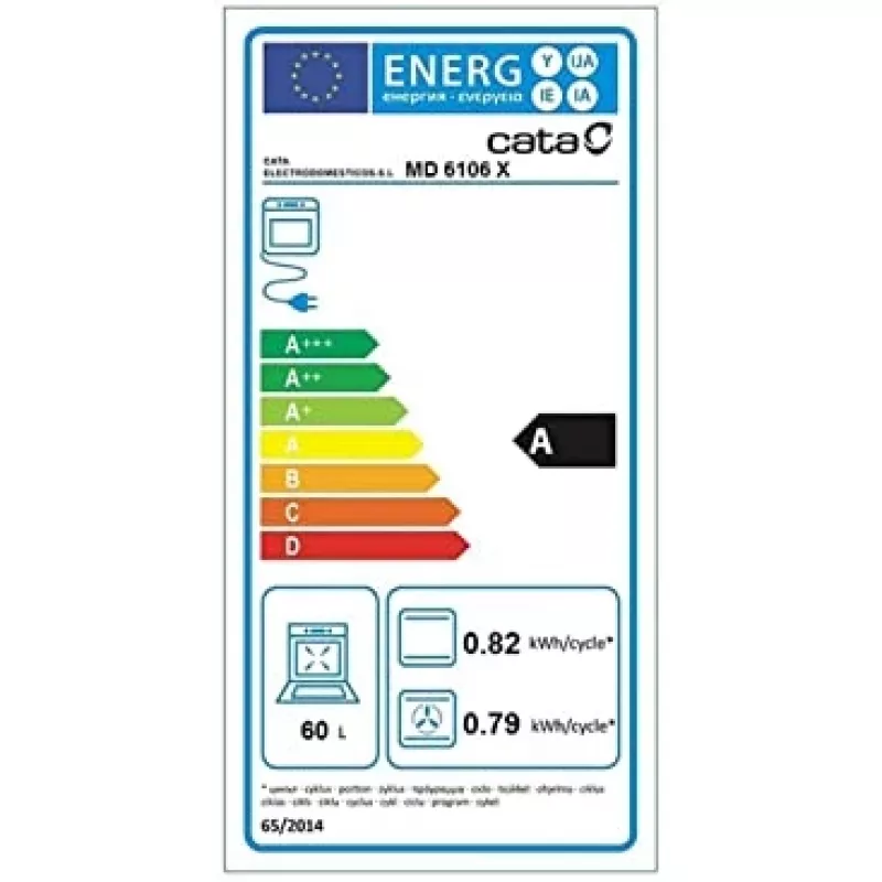 Forno elétrico encastrado CATA MD 6106 X – 60 L, preto e aço inoxidável, botões rotativos