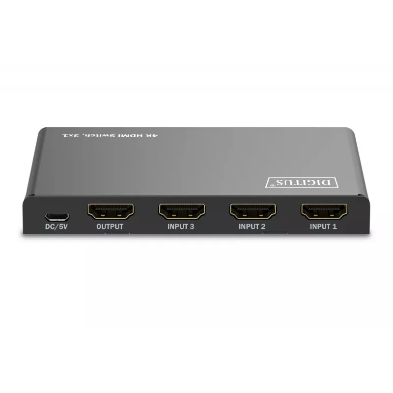 Comutador HDMI 4K Digitus 3x1 metal preto 18 Gbit/s