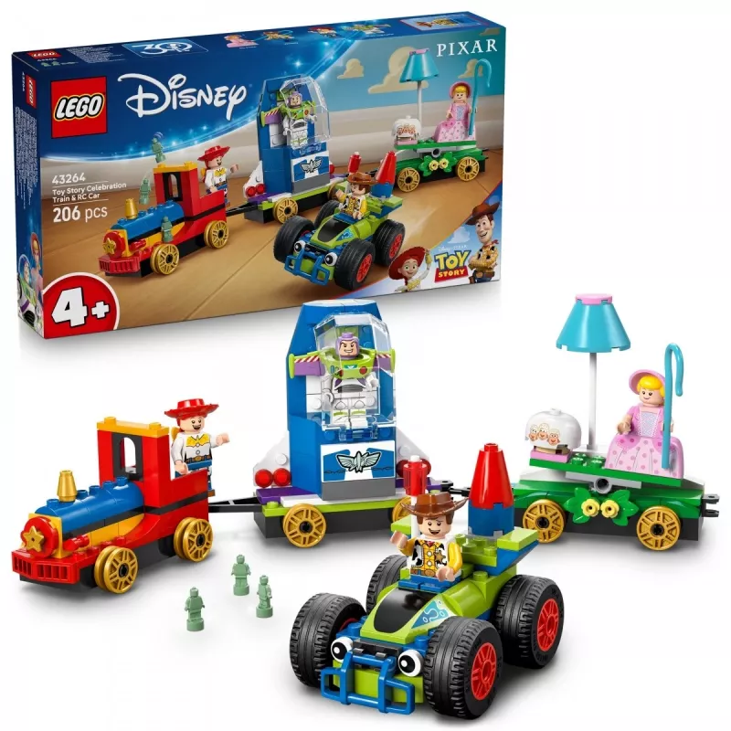 LEGO Disney Toy Story Comboio de celebração e carro de controlo remoto conjunto 43264 — 206 peças, 4 minifiguras, idade 4+