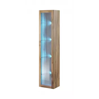 Vitrina Cama Meble VIGO 180 — vitrina de vidro para montagem na parede, 1800×400×300 mm, carvalho Wotan