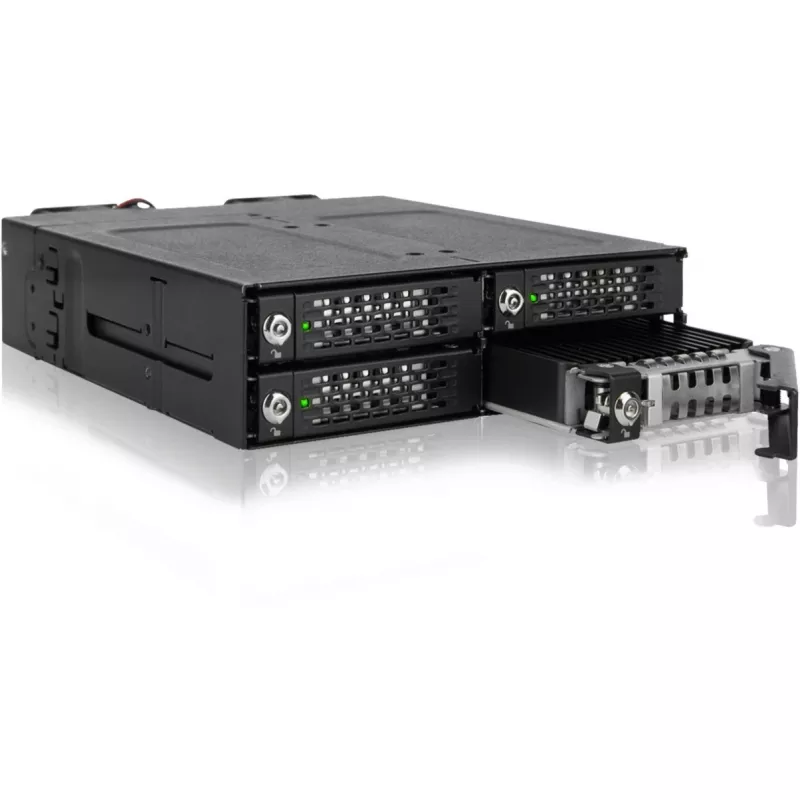 ICY DOCK - ToughArmor MB720MK-B V3 - 4x PCIe 4.0 M.2 NVMe para 4x OCuLink em 1x baía de 5,25 moldura móvel metal preto com fecho de chave (compatível com Tri-Mode)
