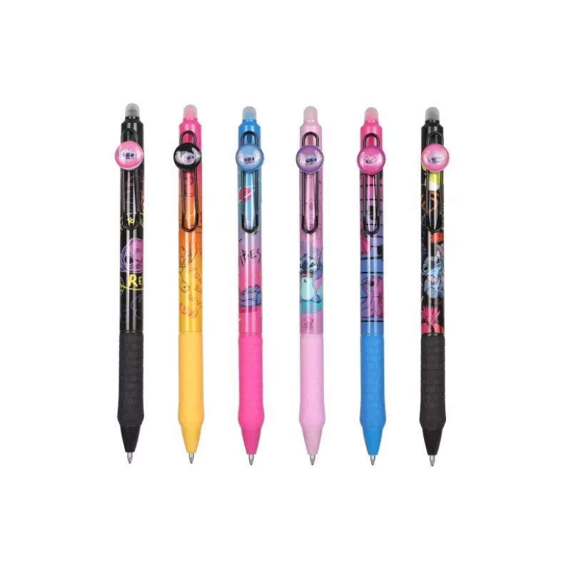 Caneta de esferográfica retrátil apagável com revestimento de borracha CoolPack Disney Stitch preto