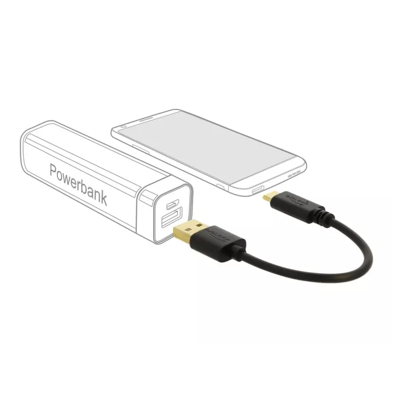 Cabo de carregamento USB DeLOCK Type-A para USB Type-C 15 cm preto