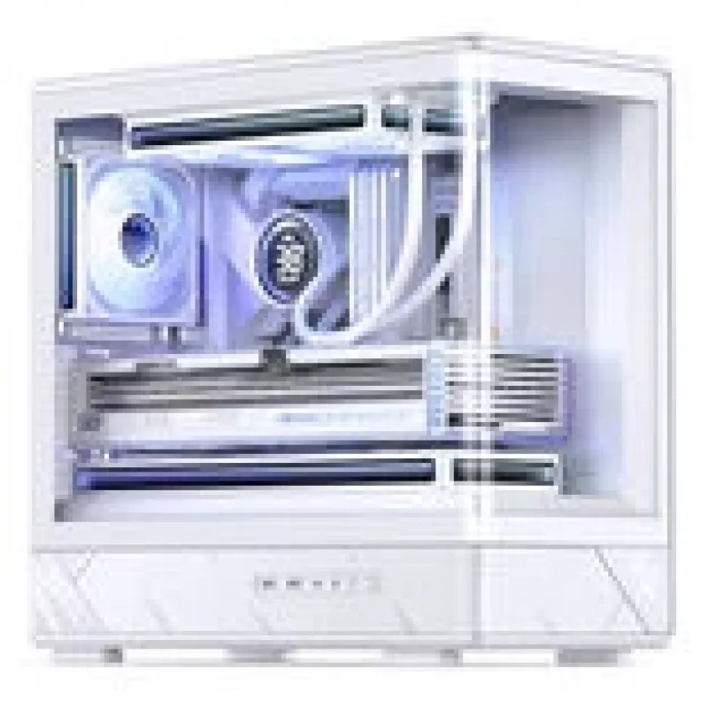 Caixa mid-tower mATX Jonsbo D200 branca com vidro temperado e mini ecrã de temperatura