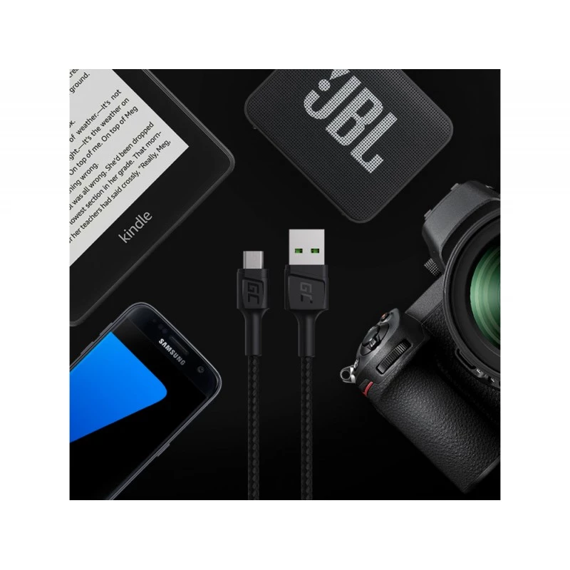 Cabo USB 2.0 Green Cell KABGC20 — USB A para Micro-USB B, 1,2 m, preto