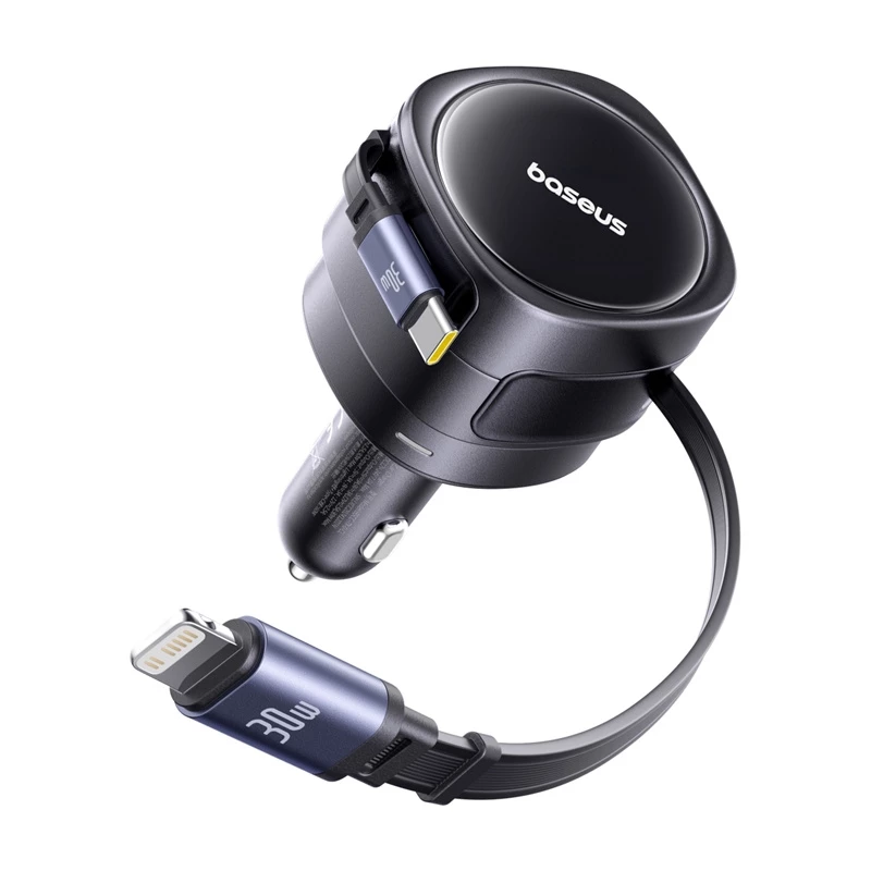 Carregador de automóvel Baseus Enjoyment Max 60W com cabos USB-C e Lightning, carregamento rápido de porta dupla