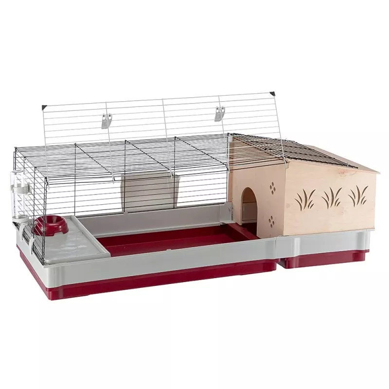 Gaiola Ferplast Krolik 140 Plus para coelhos, Cinzento/Vermelho, L1420×P600×A500 mm, metal/plástico